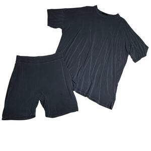 NUUDS Black Loungewear Set Oversized Top Biker Shorts Size M